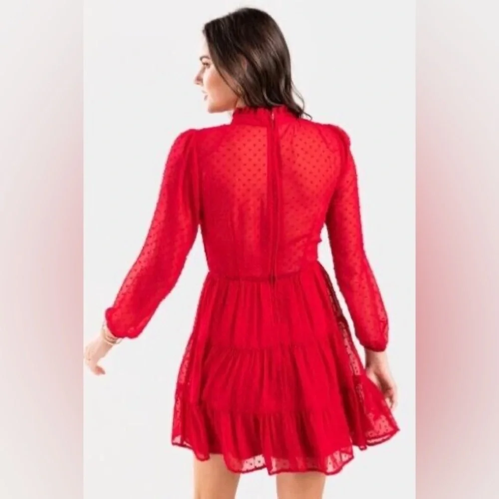 Trixxi Red Swiss Dot Long Sleeve Mini Dress Size M